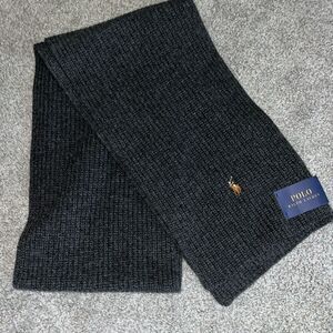 NEW men’s POLO by RALPH LAUREN GRAY Merino wool SCARF w/pony horseman NWT